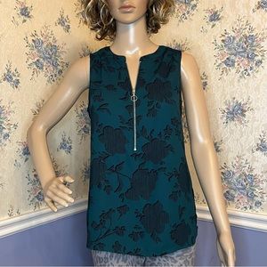 Apt 9 Dark Green Floral Print Sleeveless Shirt, Size Xs